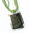 Twin Palm Blacklip Mother of Pearl Rectangular Framed Shell Green Bead Necklace P13-F