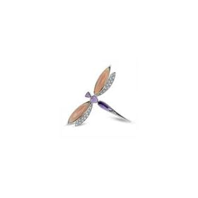 ZALES Pink Mother-of-Pearl, White Topaz and Amethyst Dragonfly Brooch in... by
