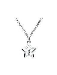 Sterling Silver Diamond Open Star Childrens Necklace (12-14 inches)