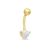 014 Gauge Belly Button Ring with Heart-Shaped Cubic Zirconia in 10K Gold GOLD BODY