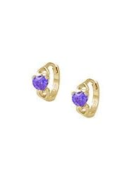 14K Gold Baby Heart February Birthstone Huggie Hoop Earrings For Girls