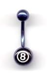 Dark Blue Titanium Novelty Navel Bar with 8-Ball 14 guage by 1/2