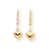 14k Gold Puffed Heart Drop Earrings