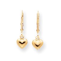Cheap Girls Jewelry 14k Child Puffed Heart Drop Earrings - Measures 20x6mm - JewelryWeb For Sale