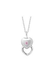 14-16 Inch Silver Pink Sapphire Stacked Hearts Young Girls Necklace