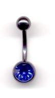Titanium Black Jeweled Navel Bar with a Sapphire Swarovski stone 14 guage by 1 2
