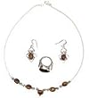 Jewelry Set for Girls - Earring & Necklace with Ring Sterling Silver & Tiger'seye Gemstones (gnklcs254)