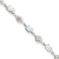 Sterling Silver White Created Opal Bracelet by JewelryWeb