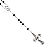 Sterling Silver Rosary Black Onyx Beads Necklace - 26 Inch - JewelryWeb