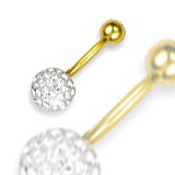Jewelco London 9ct Yellow gold Belly Bar with crystal-set end bead