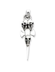 Sterling Silver Skulls on Sword Pendant QC3949"