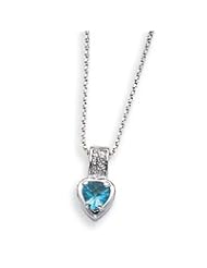 Sterling Silver Blue CZ Heart on 18 Chain Necklace - 18 Inch