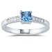 0.08 Ct Diamond & 0.50 Ct Swiss Blue Topaz Ring in 18K White Gold
