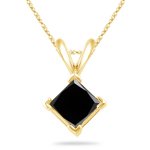 1.25 Cts Princess Cut Black Diamond Solitaire Pendant in 18K Yellow Gold
