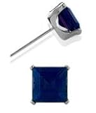 1.20Ct. Created 5mm Square Princess Cut Sapphire 14 Karat White Gold Stud Earrings