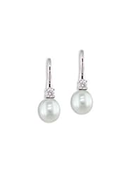14KW 9-10mm Diamond and freshwater cultured pearl earrings (.2cttw).