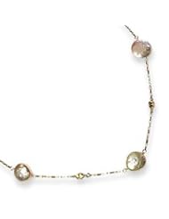 Sterling Silver Champagne CZ/Biwa Coin Cultured Pearl Necklace - 18 Inch