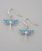 Silver plated and vitreous hand enameling french wire dragonfly earrings