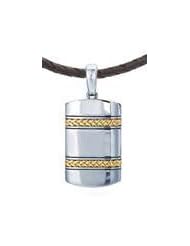 J.Goodman Sterling Silver/18k Gold Braid Dog Tag with Braided Leather Cord