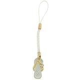 White Flip-Flop/Sandal with Crystal Flowers Gold Enamel Cell Phone Strap