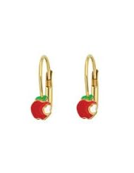 Girls 14K Yellow Gold Enamel Snow White Apple Leverback Earrings