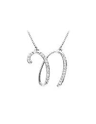 Diamond Letter N Script Initial Pendant : 14K White Gold - 0.15 CT Diamonds