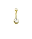 14 karat gold belly button ring with clear CZ gems