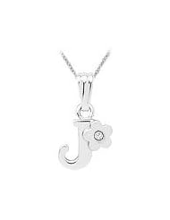 Sterling Silver Diamond Initial J Pendant Girls Necklace (14-16 in)