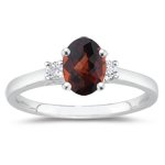 0.10 Cts Diamond & 5.56 Cts Garnet Classic Three Stone Ring in 14K White Gold