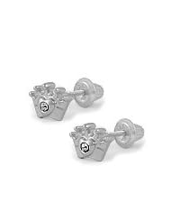Children Jewelry - Silver Diamond Princess Crown Screw Back Earrings