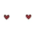 Tiny Heart Stud Earrings in Sterling Silver with Coral Chip Inlay, #8065