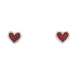 Tiny Heart Stud Earrings in Sterling Silver with Coral Chip Inlay, #8065