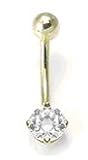 14k Yellow Gold Round Solitaire CZ Navel Belly Button Ring