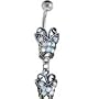 Anitque Silver Double Butterfly Aurora Gem Dangle Belly Ring