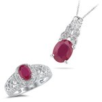 0.15 Ct Diamonds & 2.94 Cts Ruby Set in 14K White Gold