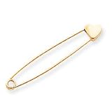 14k Polished Moveable Large Heart-Shaped Safety Pin Charm - Measures 8x51mm - JewelryWeb