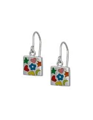 Sterling Silver Multi Color Enameled Children & Teens Dangle Earrings