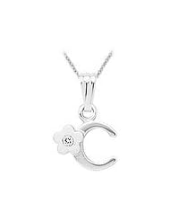 Sterling Silver Diamond Initial C Pendant Girls Necklace (14-16 in)