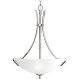 Progress Lighting P3757-20 3-Light Inverted Pendant/Foyer with Etched Glass and Arching Rectangular Arms with Strap Accents, Antique Bronze