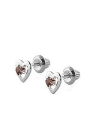 14K White Gold January Birthstone Garnet Heart Earrings For Girls