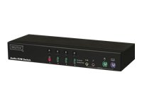 DIGITUS Audio KVM Switch 4-Port 1User-PS2 Auswahl ueber Hot-Key Mausklick od. Drucktaste inkl.Netzteil  Einbaurahmen 4xKabel