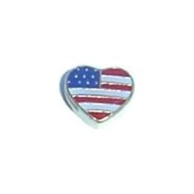 Clearly Charming Heart Shaped US Flag Heart Locket Charm Patriotic Theme