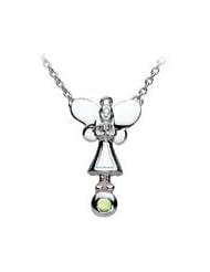 Silver Guardian Angel August Birthstone Reridot Girls Necklace (12-14 in)