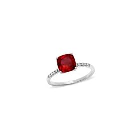 ZALES Cushion-Cut Lab-Created Ruby Ring in 10K White Gold with Diamond Accents... by