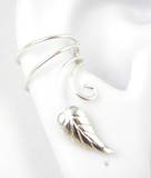 Sterling Silver Flat Leaf and Swirls Ear Cuff Right Earring