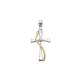 Fashion Cross in Two Tone 14kt. Gold with Diamond Accent by