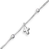 Sterling Silver Box Chain With Cross Anklet - 9 Inch