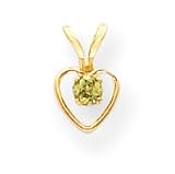 14k 3mm Peridot Heart Birthstone Pendant Child Chain 15 Inch