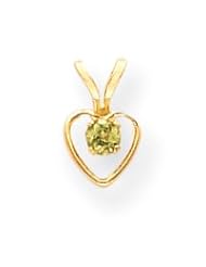 14k Yellow Gold 3mm Genuine Peridot August Birthstone Heart Pendant and 15 Inch Necklace in Gift Box
