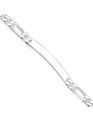 Sterling Silver 8inch Polished Engraveable Figaro Link ID Bracelet